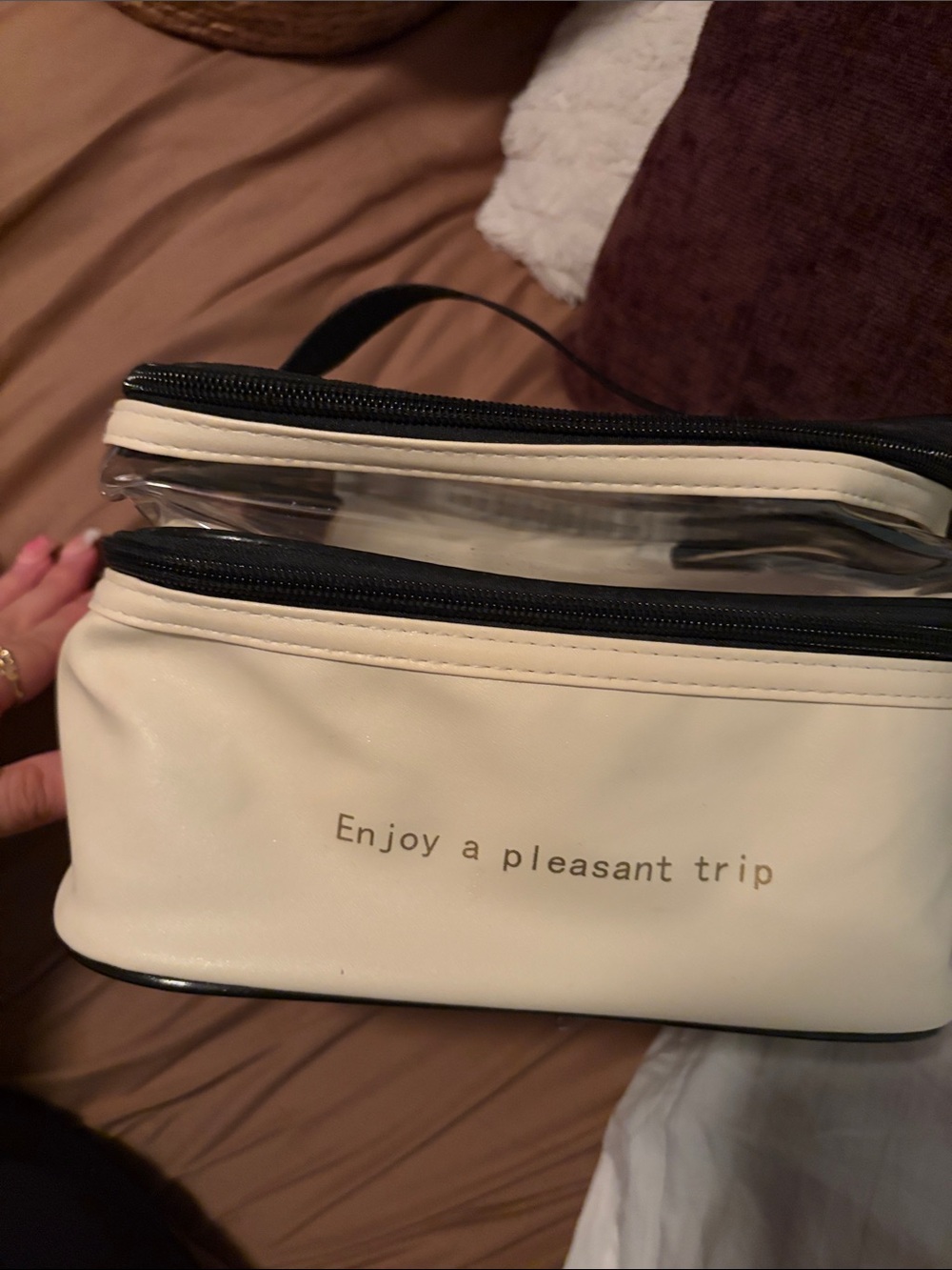Enjoy a Pleasant Trip Cream Travel Cosmetic Bag